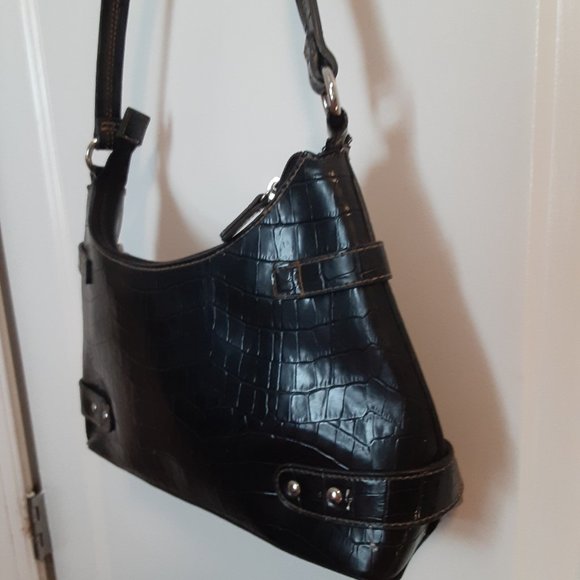 Vintage Petite Faux Alligator Embossed Brown Shoulder Bag - Picture 5 of 13